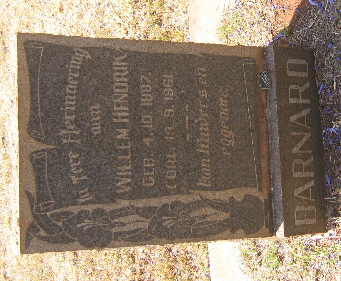 BARNARD Willem Hendrik 1887-1961