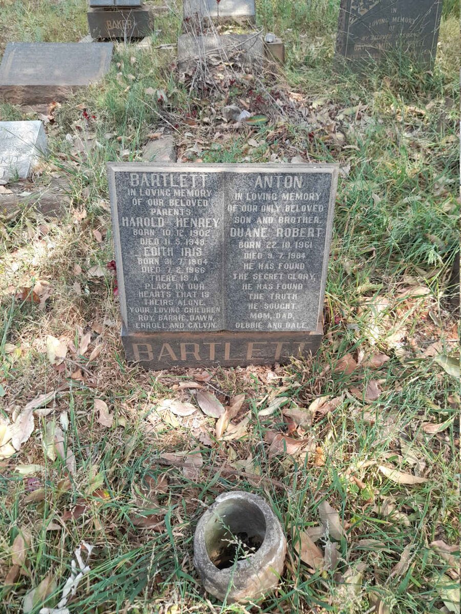 BARTLETT Harold Henrey 1902-1948 &amp; Edith Iris 1904-1966 :: ANTON Duane Robert 1961-1984