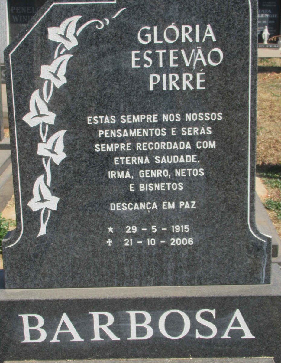 BARBOSA Glória Estevāo Pirré 1915-2006
