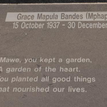 BANDES Grace Mapula nee MPHAPHULI 1937-2006