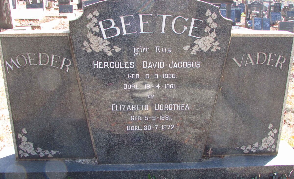 BEETGE Hercules David Jacobus 1888-1961 &amp; Elizabeth Dorothea 1891-1972