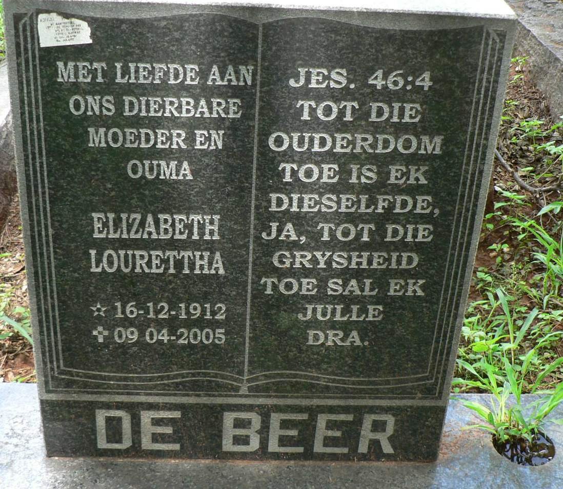 BEER Elizabeth Lourettha, de 1912-2005