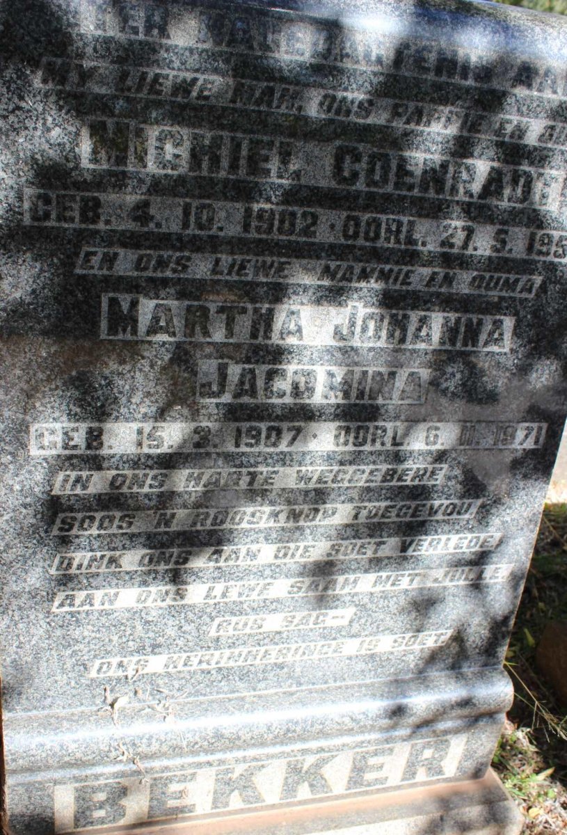 BEKKER Michiel Coenradt 1902-195? &amp; Martha Johanna Jacomina 1907-1971