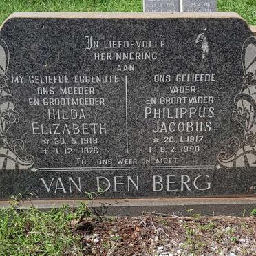 BERG Philippus Jacobus, van den 1917-1990 &amp; Hilda Elizabeth 1918-1976