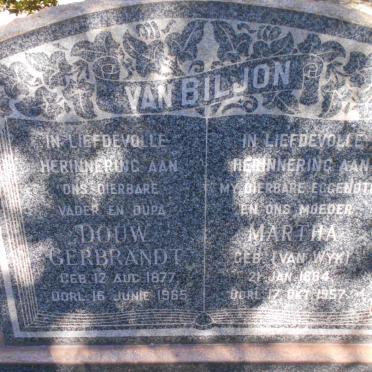 BILJON Douw Gerbrandt, van 1877-1965 &amp; Martha VAN WYK 1884-1957