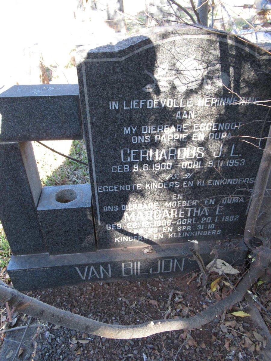 BILJON Gerhardus J.L., van 1900-1953 &amp; Margaretha E. 1906-1982