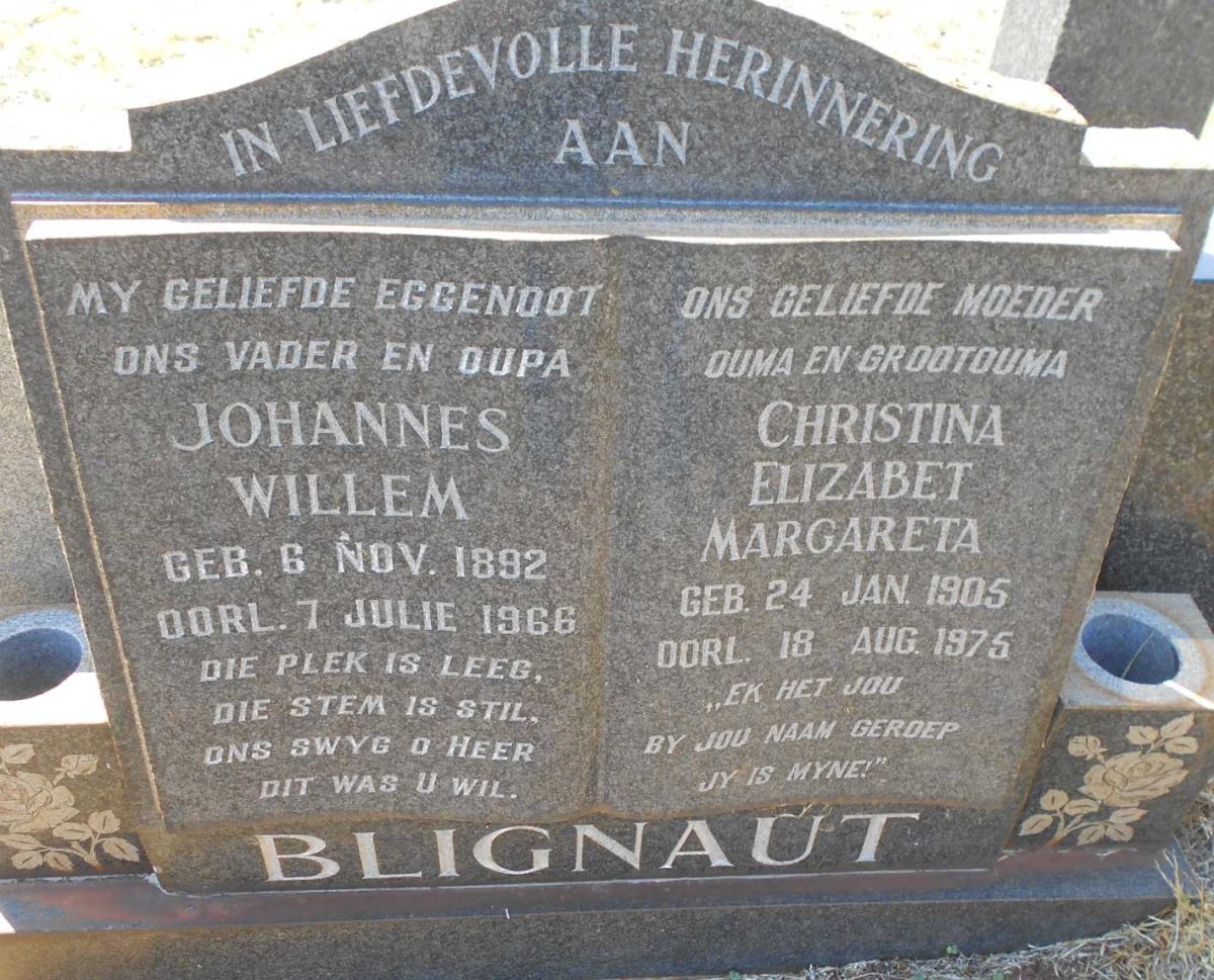 BLIGNAUT Johannes Willem 1892-1966 &amp; Christina Elizabet Margareta 1905-1975