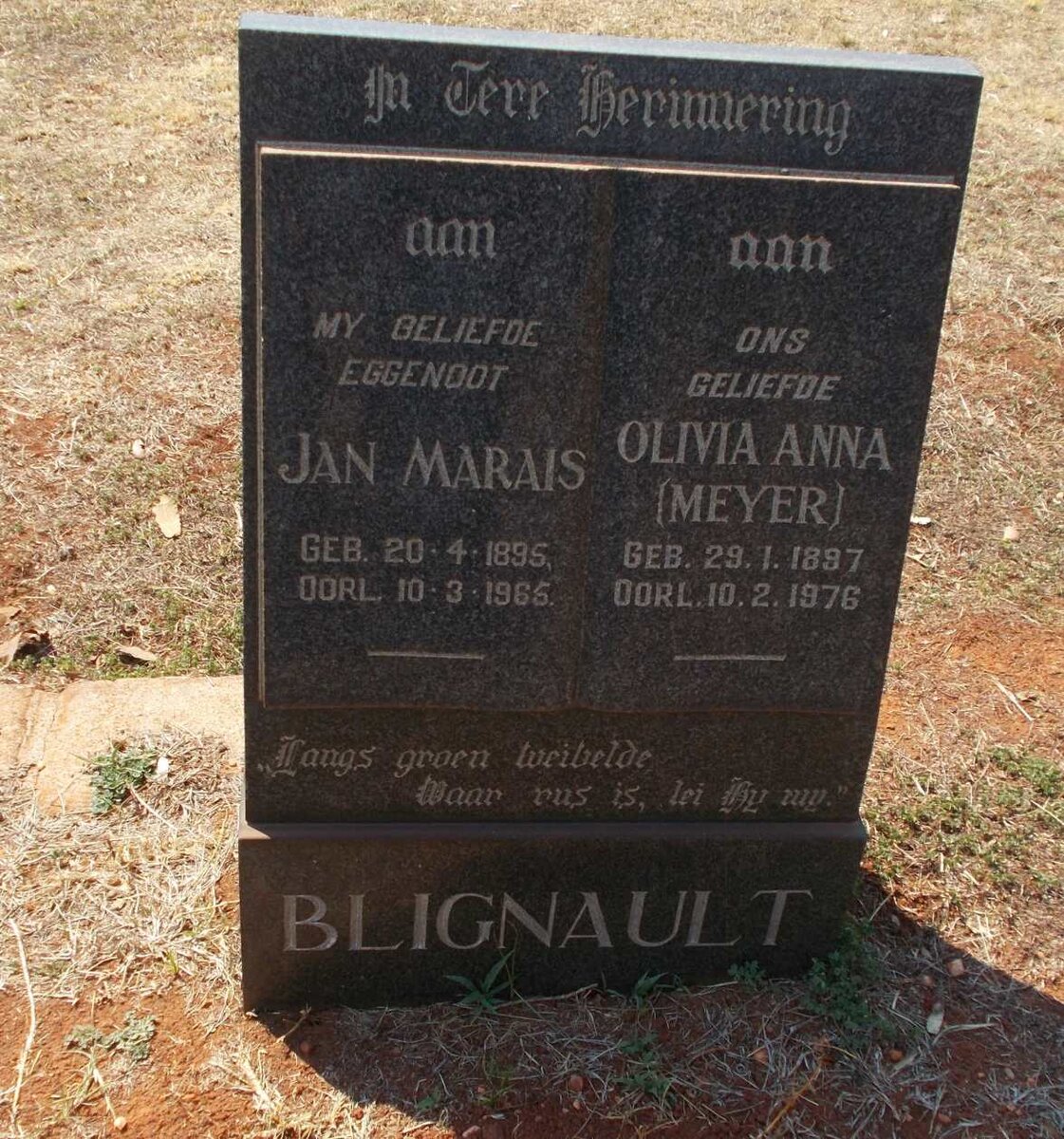 BLIGNAULT Jan Marais 1895-1965 &amp; Olivia Anna MEYER 1897-1976
