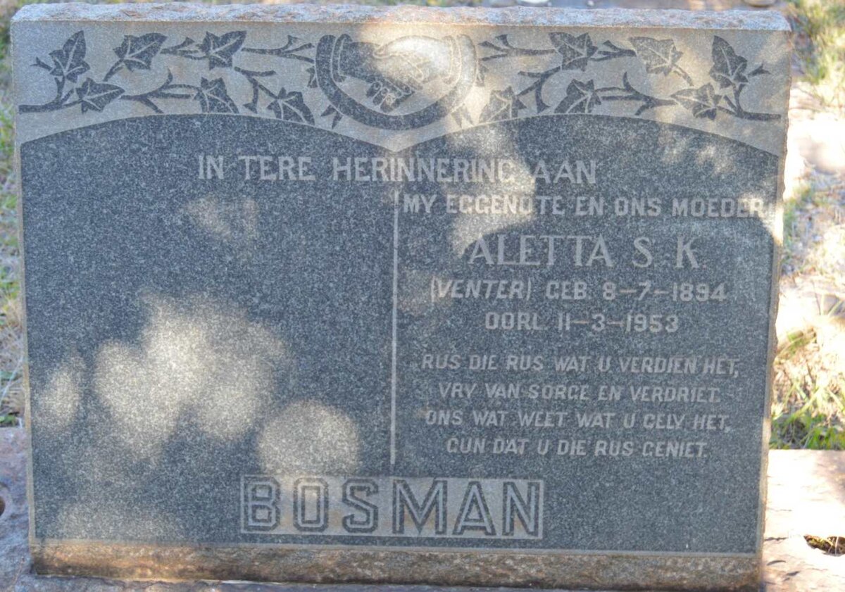 BOSMAN Aletta S.K.  nee VENTER 1894-1953