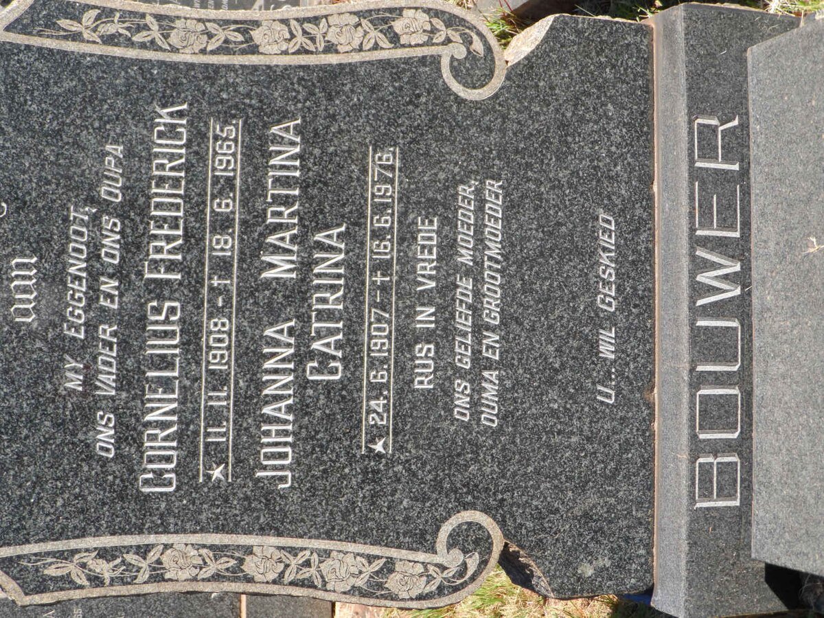 BOUWER Cornelius Frederick 1908-1965 &amp; Johanna Martina Catrina 1907-1976