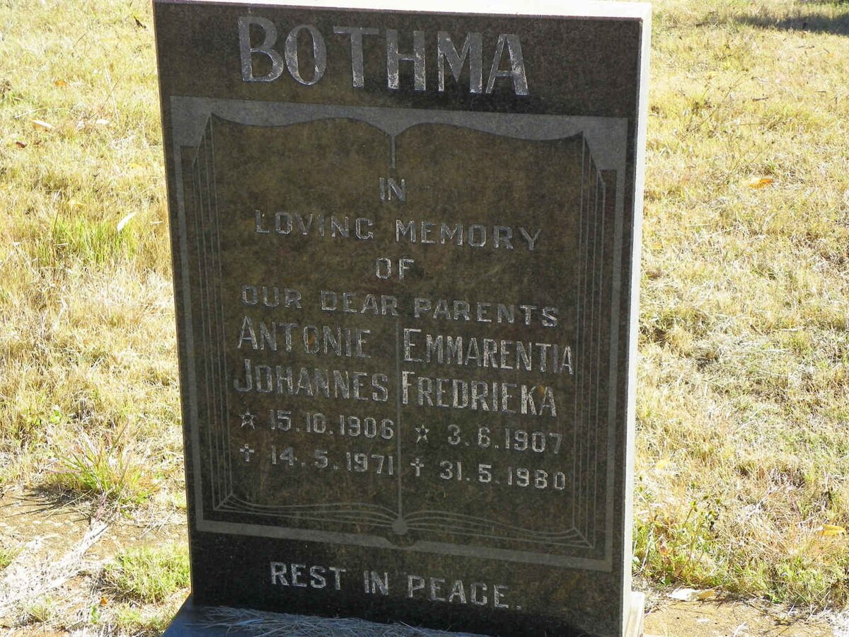 BOTHMA Antonie Johannes 1906-1971 &amp; Emmarentia Fredrieka 1907-1980