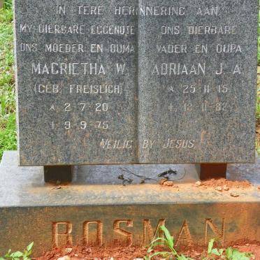 BOSMAN Adriaan J.A. 1915-1982 &amp; Magrietha  W. FREISLICH 1920-1975