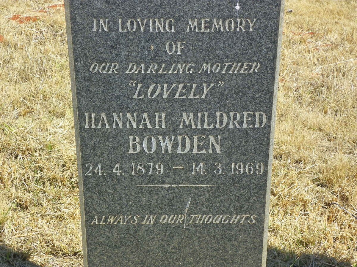 BOWDEN Hannah Mildred 1879-1969