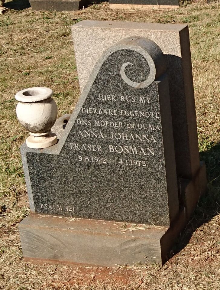BOSMAN Anna Johanna Fraser 1922-1972