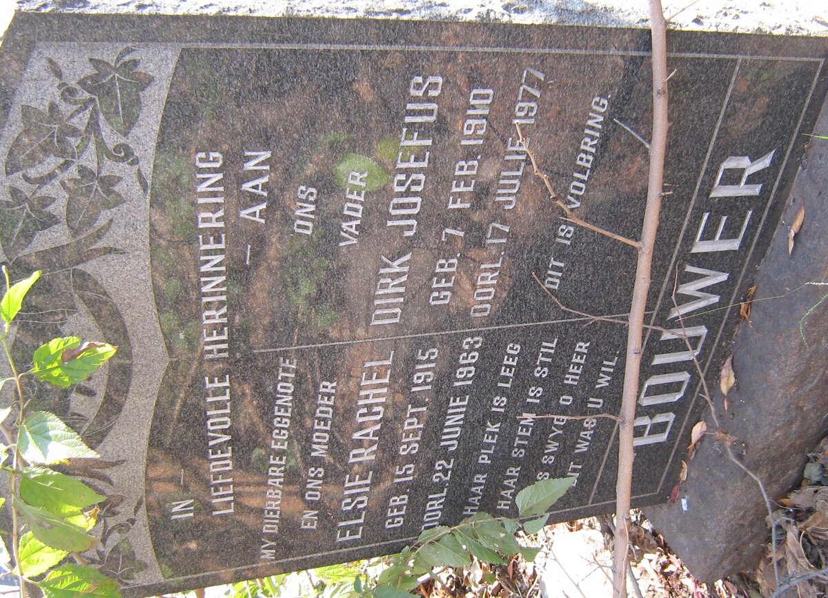 BOUWER Dirk Josefus 1910-1977 &amp; Elsie Rachel 1915-1963