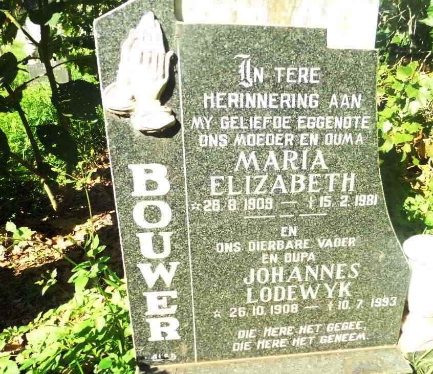 BOUWER Johannes Lodewyk 1908-1993 &amp; Maria Elizabeth 1909-1981