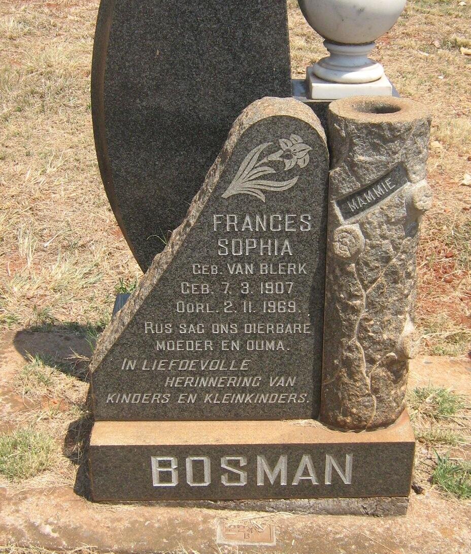BOSMAN Frances Sophia nee VAN BLERK 1907-1969