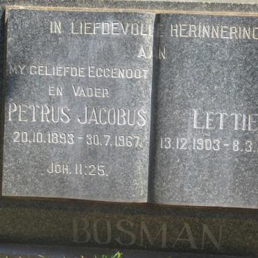 BOSMAN Petrus Jacobus 1893-1967 &amp; Lettie 1903-1987