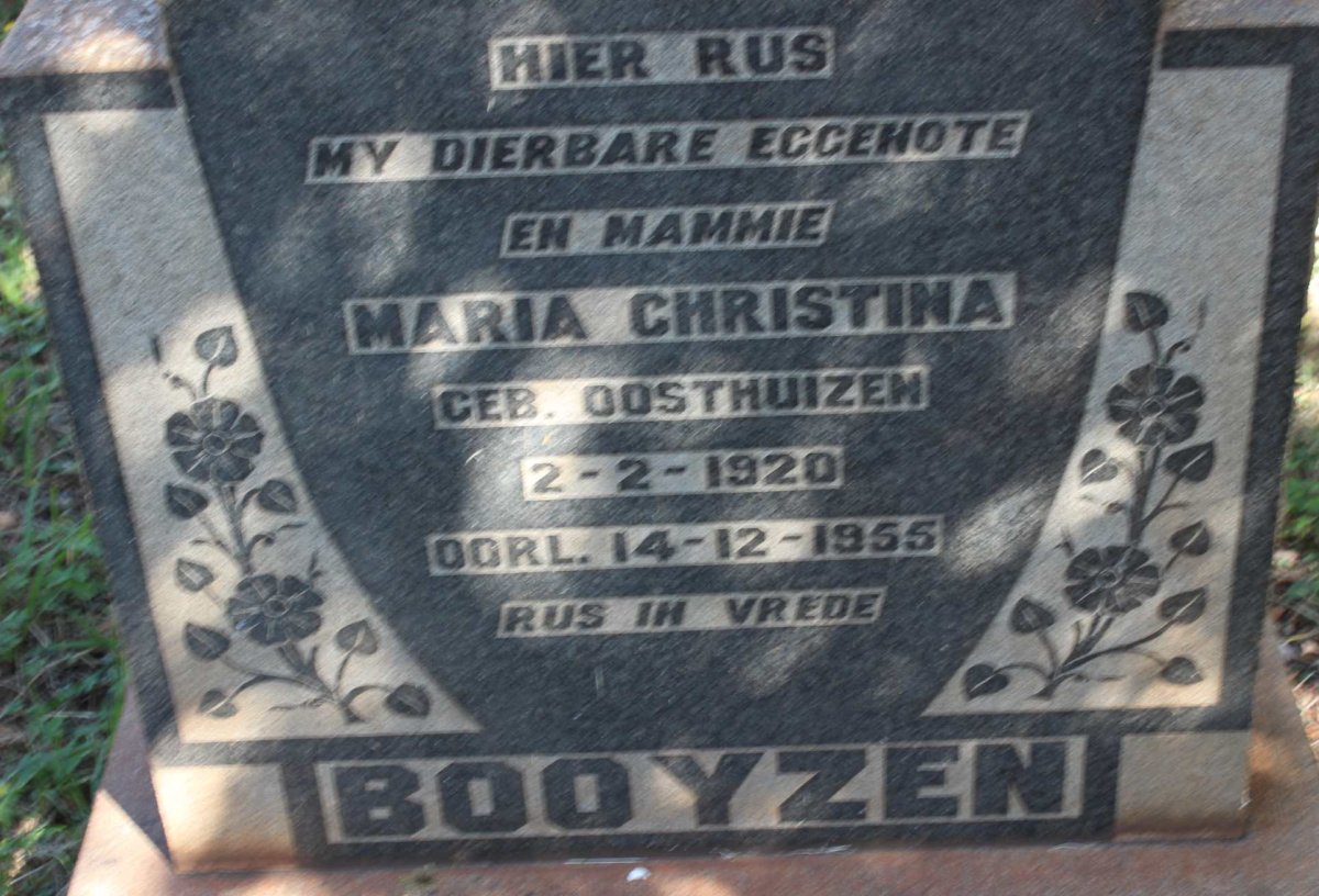 BOOYZEN Maria Christina nee OOSTHUIZEN 1920-1955