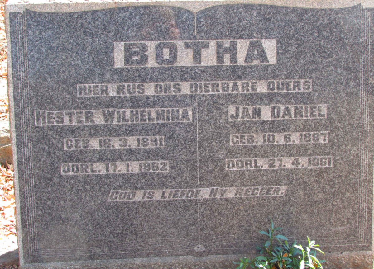 BOTHA Jan Daniel 1887-1961 &amp; Hester Wilhelmina 1891-1962