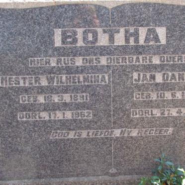 BOTHA Jan Daniel 1887-1961 &amp; Hester Wilhelmina 1891-1962