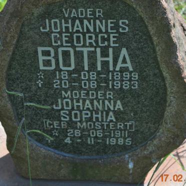 BOTHA Johannes George 1899-1983 &amp; Johanna Sophia MOSTERT 1911-1985