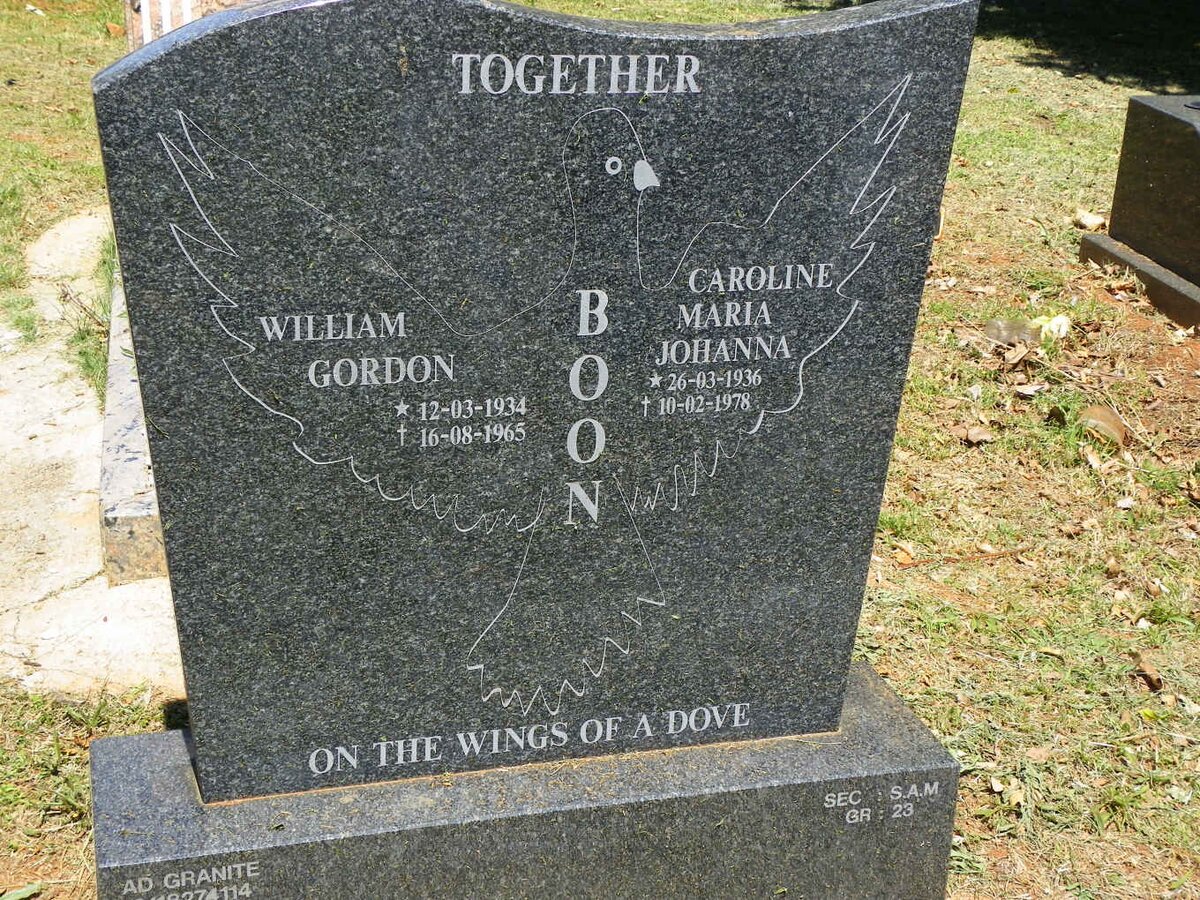 BOON William Gordon 1934-1965 &amp; Caroline Maria Johanna 1936-1978
