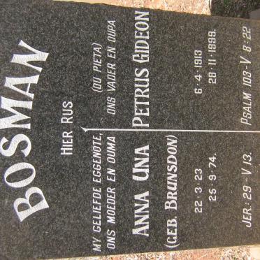 BOSMAN Petrus Gideon 1913-1999 &amp; Anna Una BRUNSDON 1923-1974