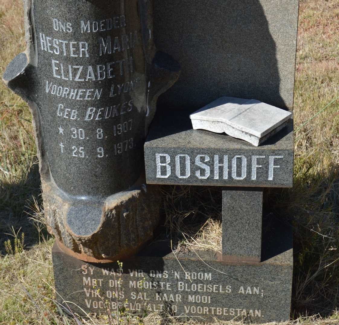 BOSHOFF Hester Maria Elizabeth formerly LYONS nee BEUKES 1907-1973