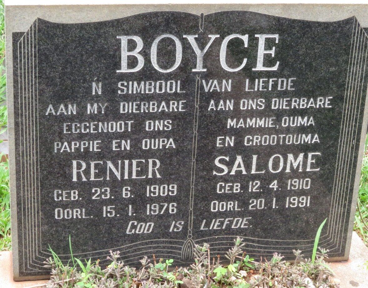 BOYCE Renier 1909-1976 &amp; Salome 1910-1991