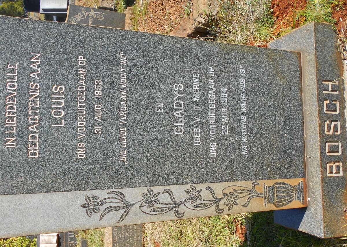 BOSCH Louis -1953 &amp; Gladys V.D. MERWE -1994