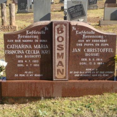 BOSMAN Jan Christoffel 1914-1984 &amp; Catharina Maria Francina Cecilia BOSHOFF 1920-1995