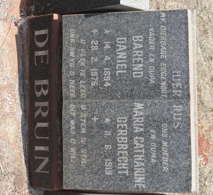 BRUIN Barend Daniel, de 1894-1975 &amp; Maria Catharine Gerbrecht 1919-