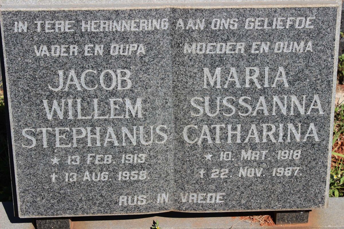BRYNARD Jacob Willem Stephanus 1913-1958 &amp; Maria Sussanna Catharina 1918-1987