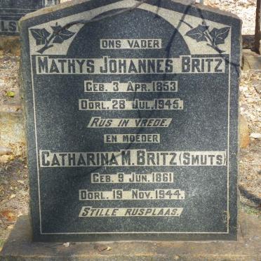 BRITZ Mathys Johannes 1853-1945 &amp; Catharina M. SMUTS 1861-1944
