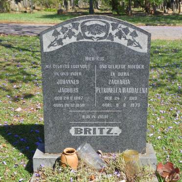 BRITZ Johannes Jacobus 1897-1958 &amp; Zacharia Petronella Magdalena 1919-1973