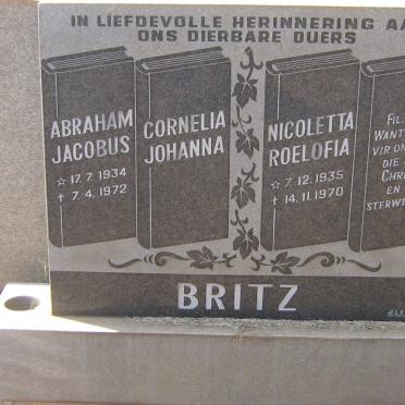 BRITZ Abraham Jacobus 1934-1972 &amp; Nicoletta Roelofia 1935-1970