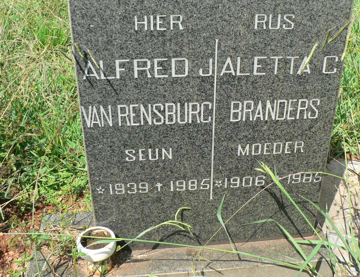 BRANDERS Aletta C. 1906-1985 :: VAN RENSBURG Alfred J. 1939-1985