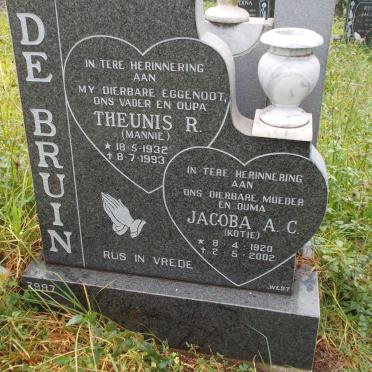 BRUIN Theunis R., de 1932-1993 &amp; Jacoba A.C. 1920-2002