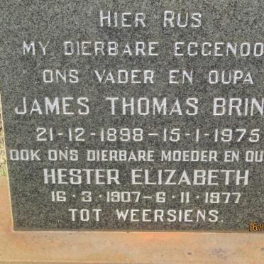 BRINK James Thomas 1898-1975 &amp; Hester Elizabeth 1907-1977