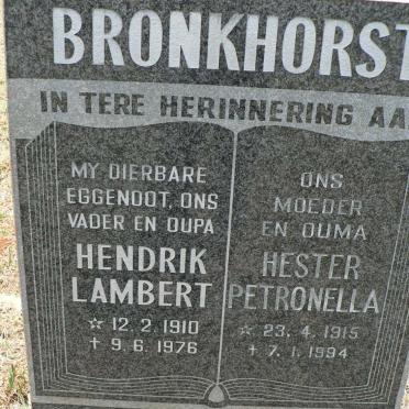 BRONKHORST Hendrik Lambert 1910-1976 &amp; Hester Petronella 1915-1994