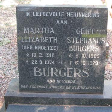 BURGERS Gert Stephanus 1905-1979 &amp; Martha Elizabeth KNOETZE 1912-1974