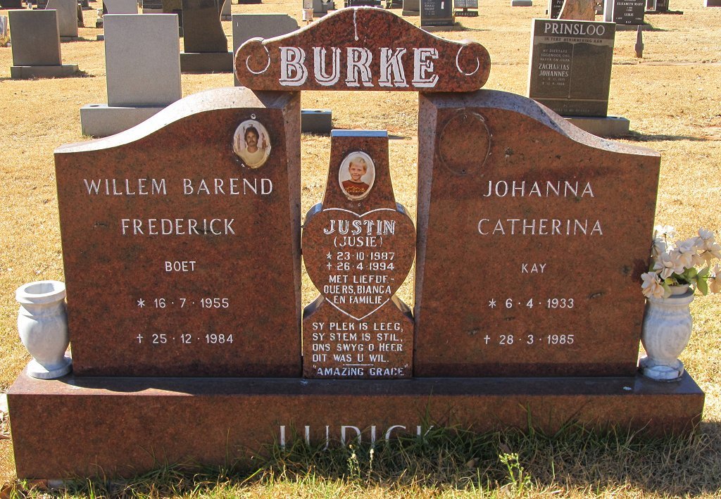 BURKE Willem Barend Frederick 1955-1984 &amp; Johanna Catherina 1933-1985 :: LUDICK Justin 1987-1994