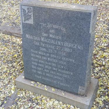 BURGERS Martha Magdalena nee PIETERSE 1883-1955