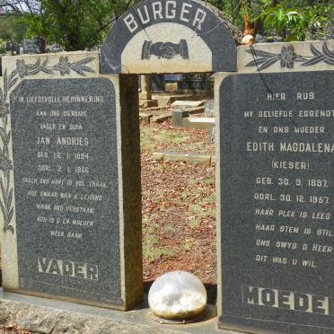 BURGER Jan Andries 1894-1966 &amp; Edith Magdalena KIESER 1897-1957