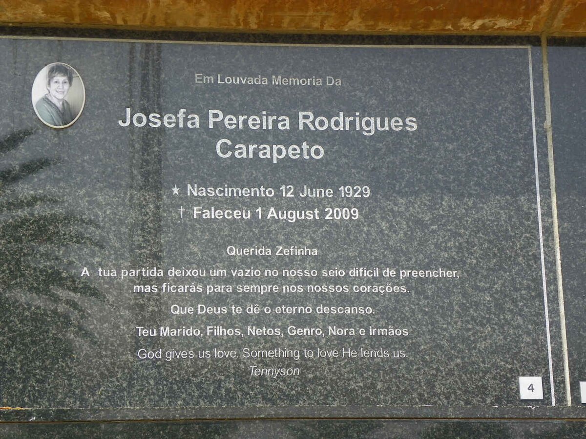 CARAPETO Josefa Pereira Rodrigues 1929-2009