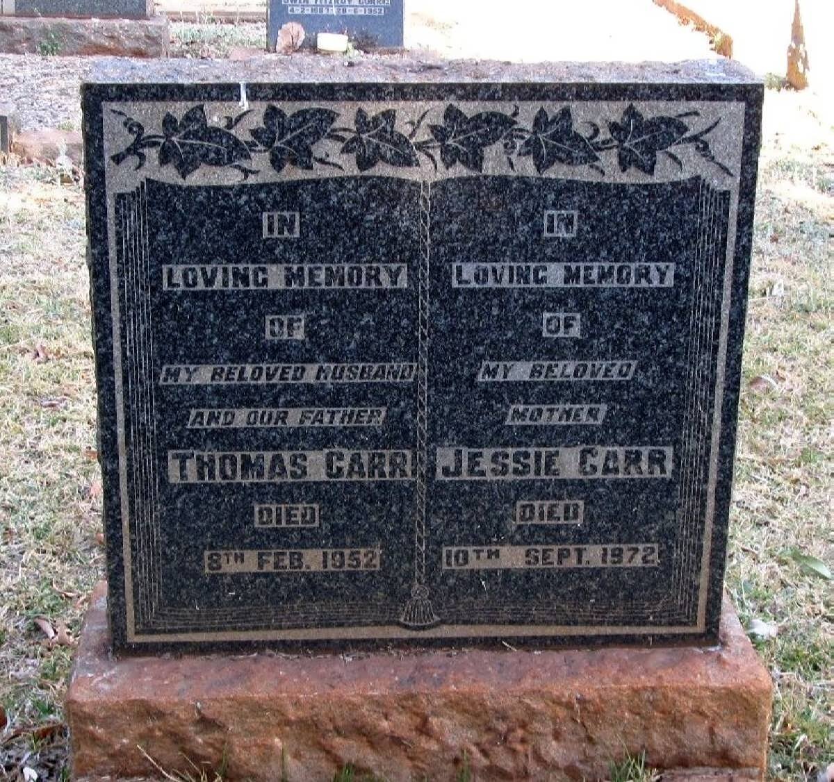CARR Thomas -1952 &amp; Jessie -1972