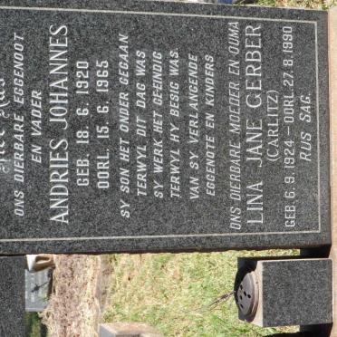 CALITZ Andries Johannes 1920-1965 &amp; Linda Jane Gerber CARLITZ 1924-1990