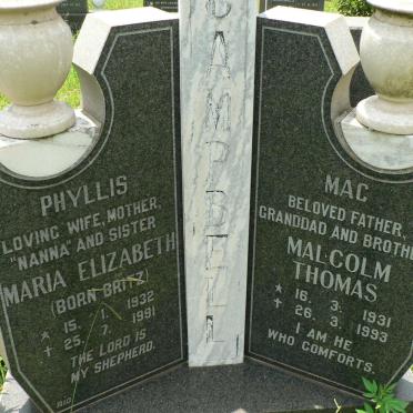 CAMPBELL Malcolm Thomas 1931-1993 &amp; Maria Elizabeth BRITZ 1932-1991
