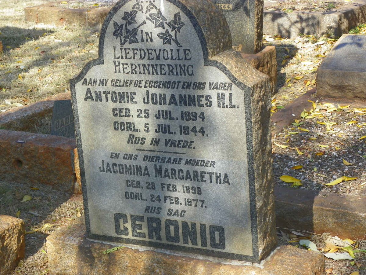 CERONIO Antonie Johannes H.L. 1894-1944 &amp; Jacomina Margaretha 1896-1977